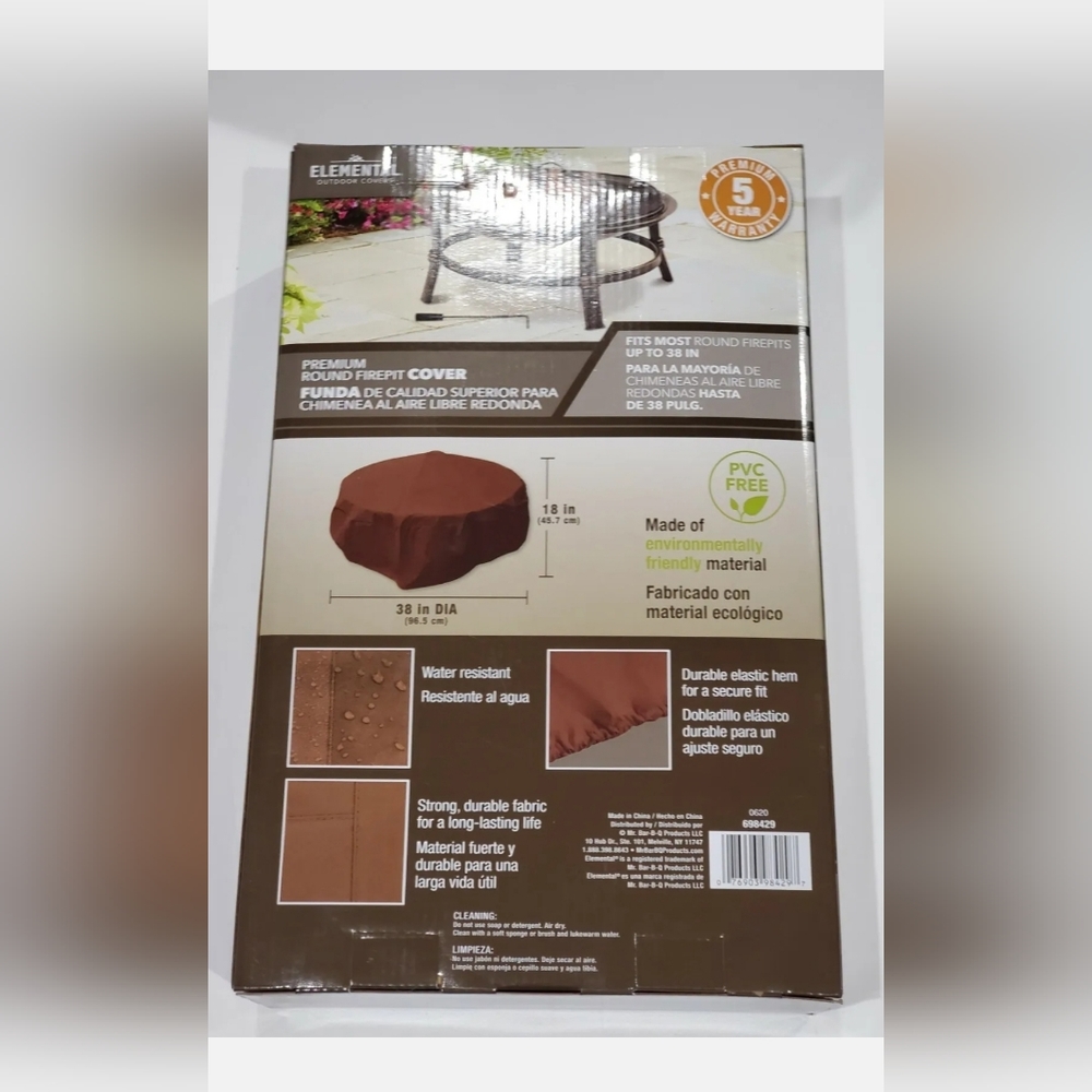 Elemental Round Firepit Cover Brown Water Resistant UV Protected Heavy Duty 38”